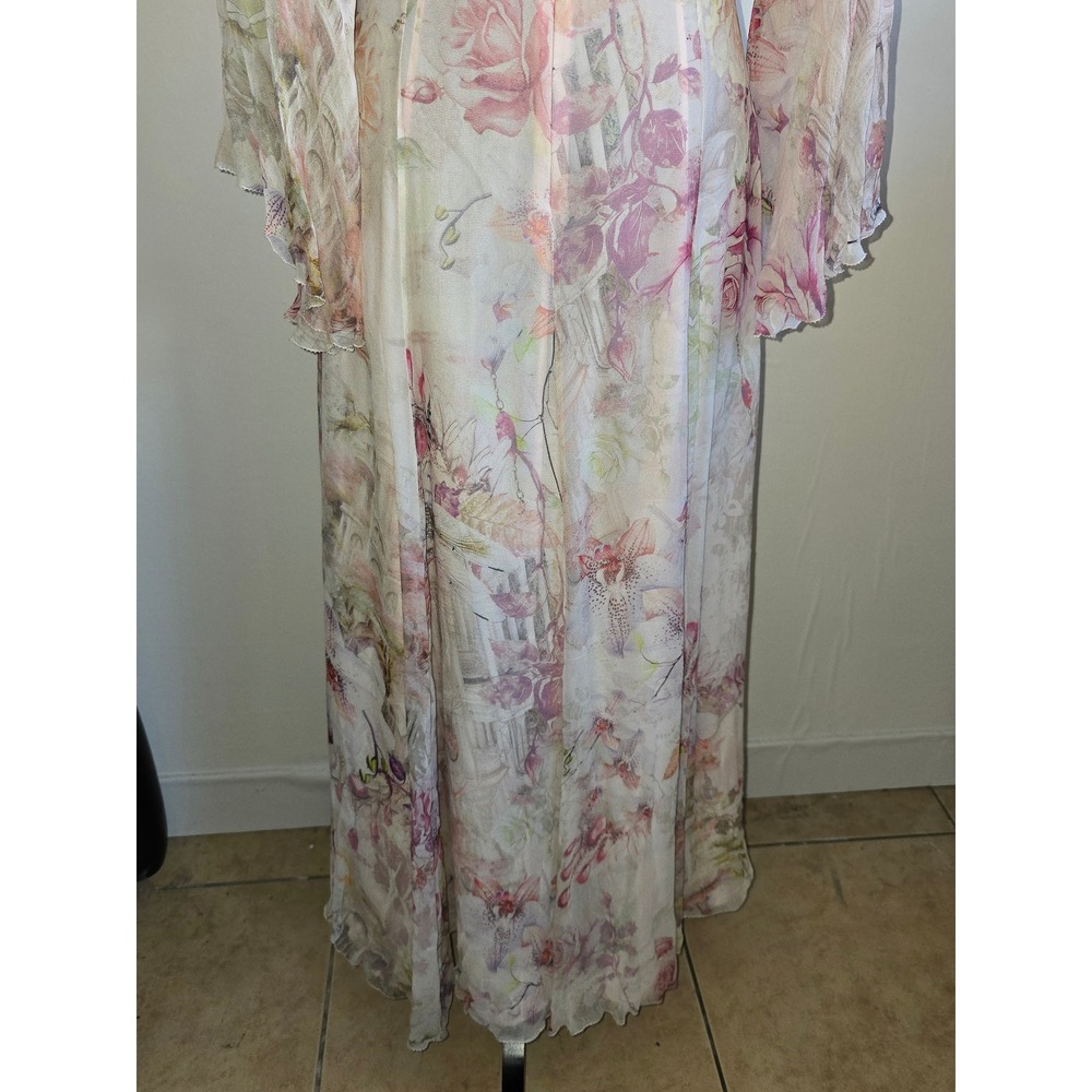 Romantic Floral Maxi Dress Women Sheer Overlay Bell Sleeve renfair fairycore - Picture 12 of 16